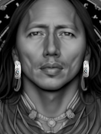 a black and white drawing of a native american man